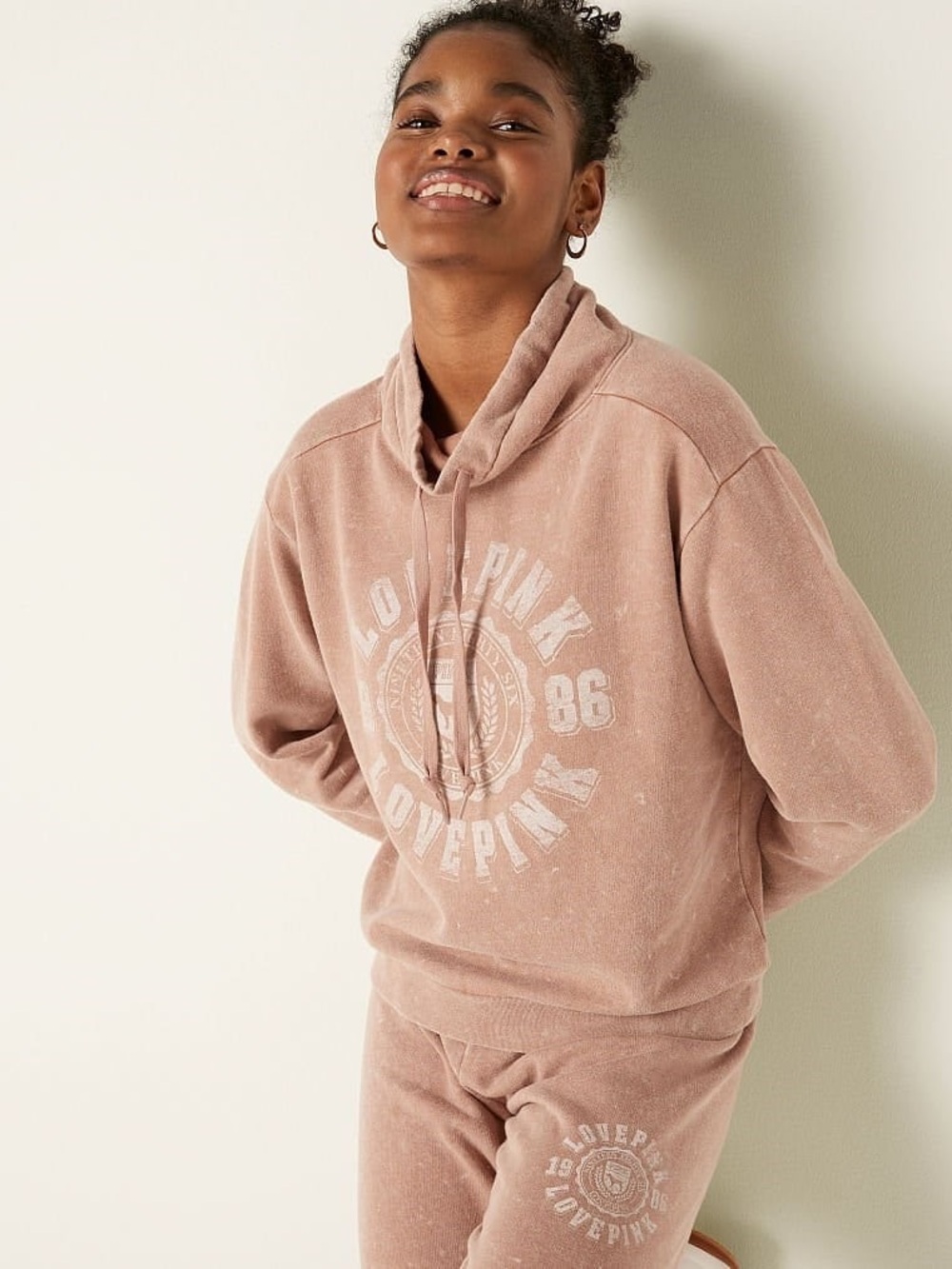 PINK Cozy Dusty Pink Pullover Hoodie Sweatshirt - Size Small